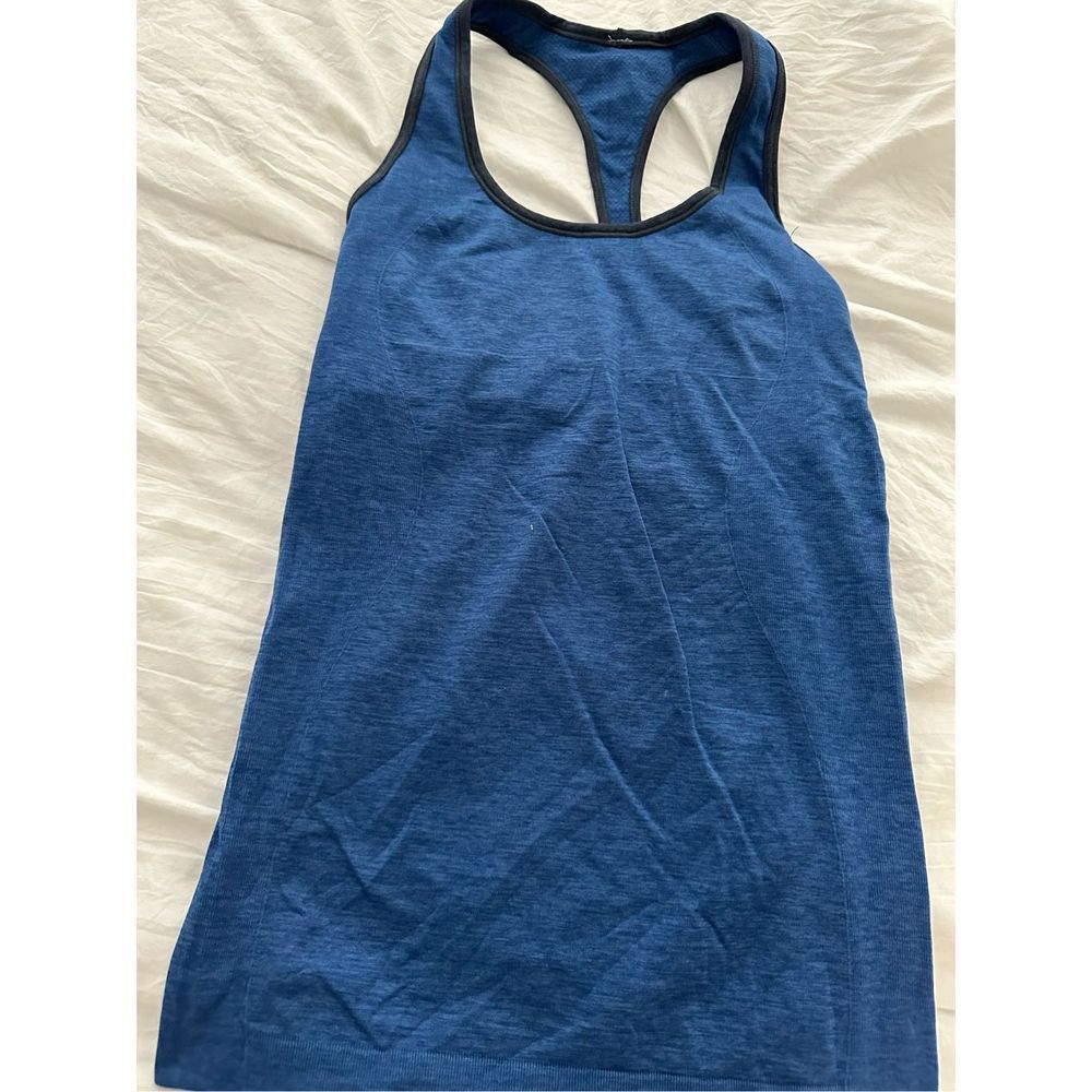 Blue Lululemon tank with black trim